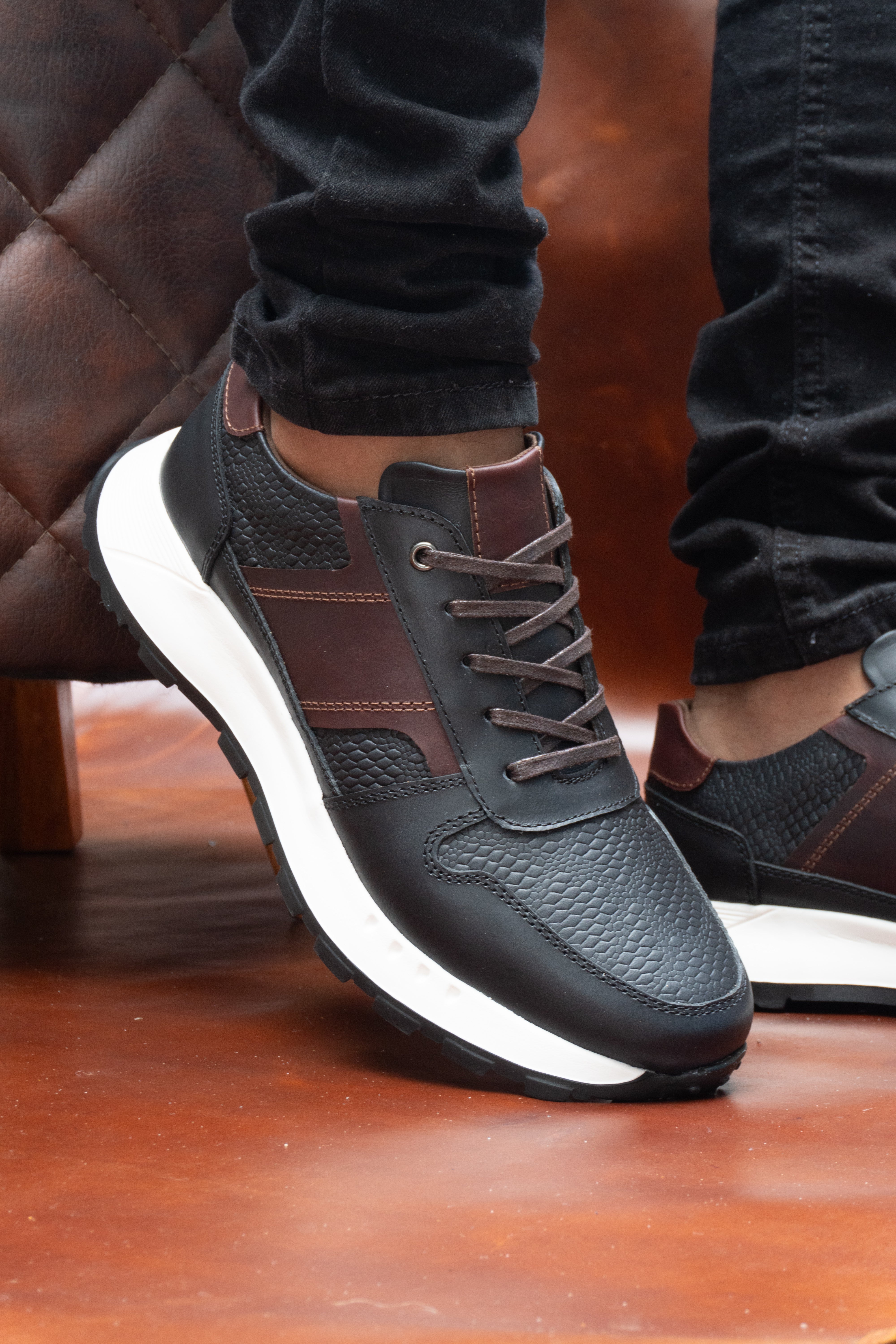 Tenis de cuero para hombre Dominik Negro x Cogñac