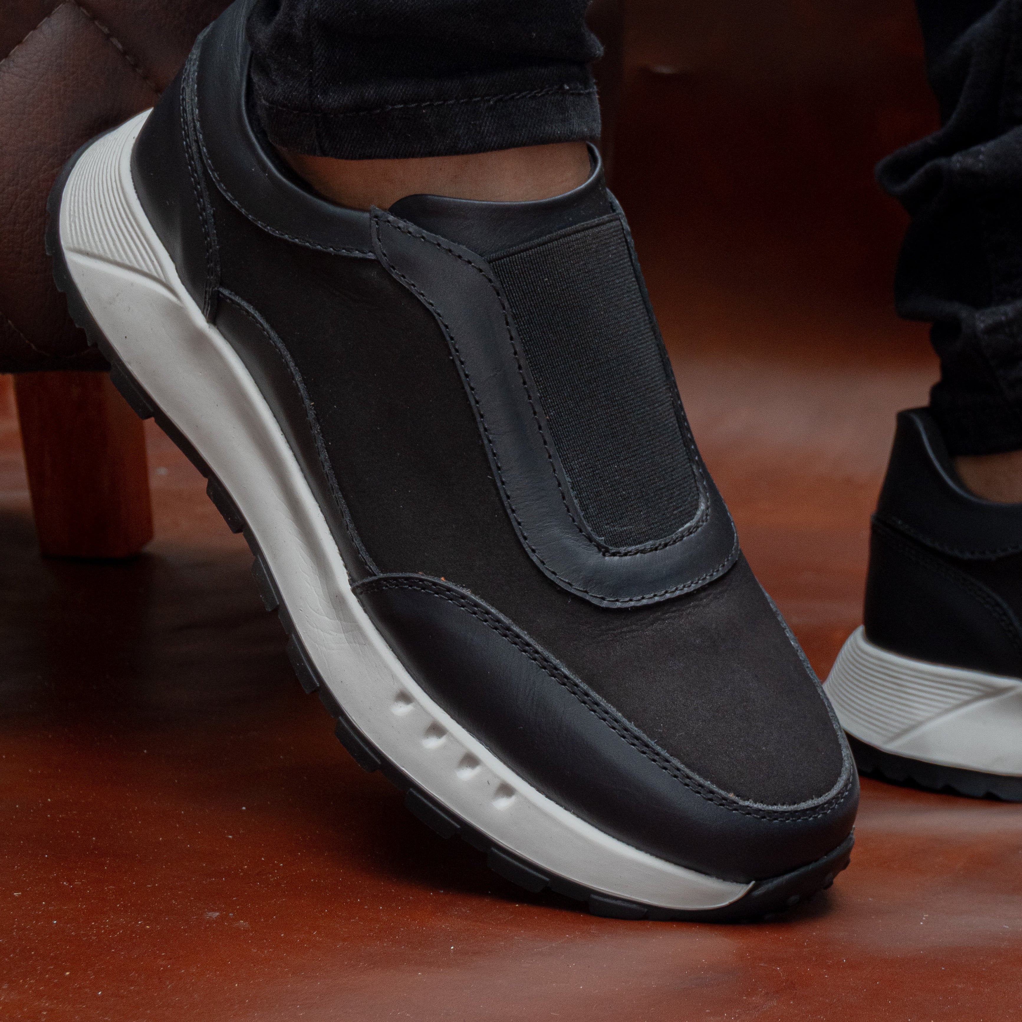 Tenis de cuero para hombre Thiago Negro