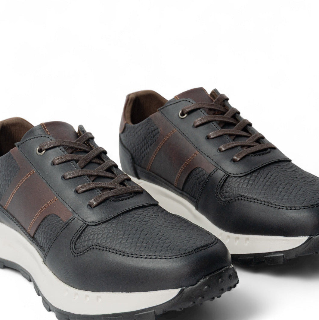 Tenis de cuero para hombre Dominik Negro x Cogñac