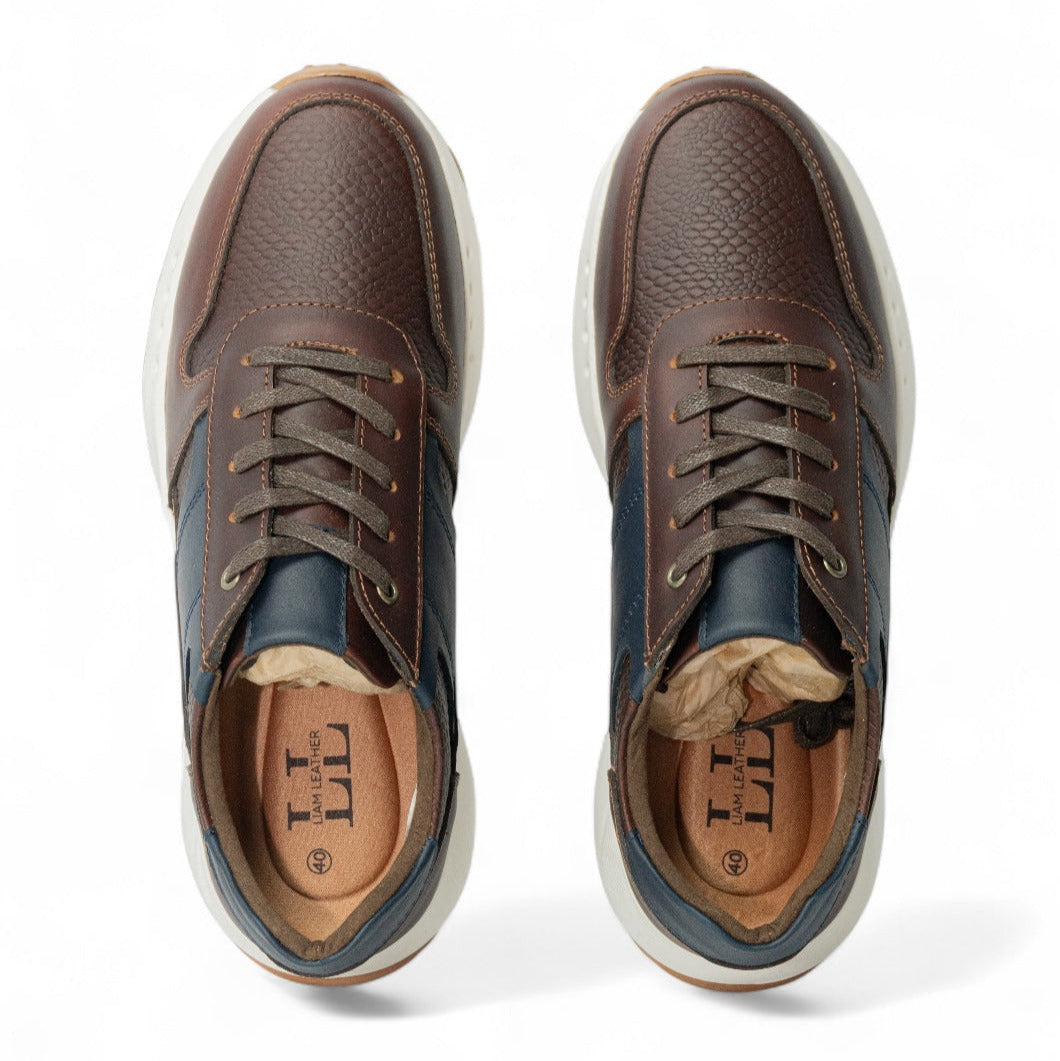 Tenis de cuero para hombre Dominik Cogñac x Azul