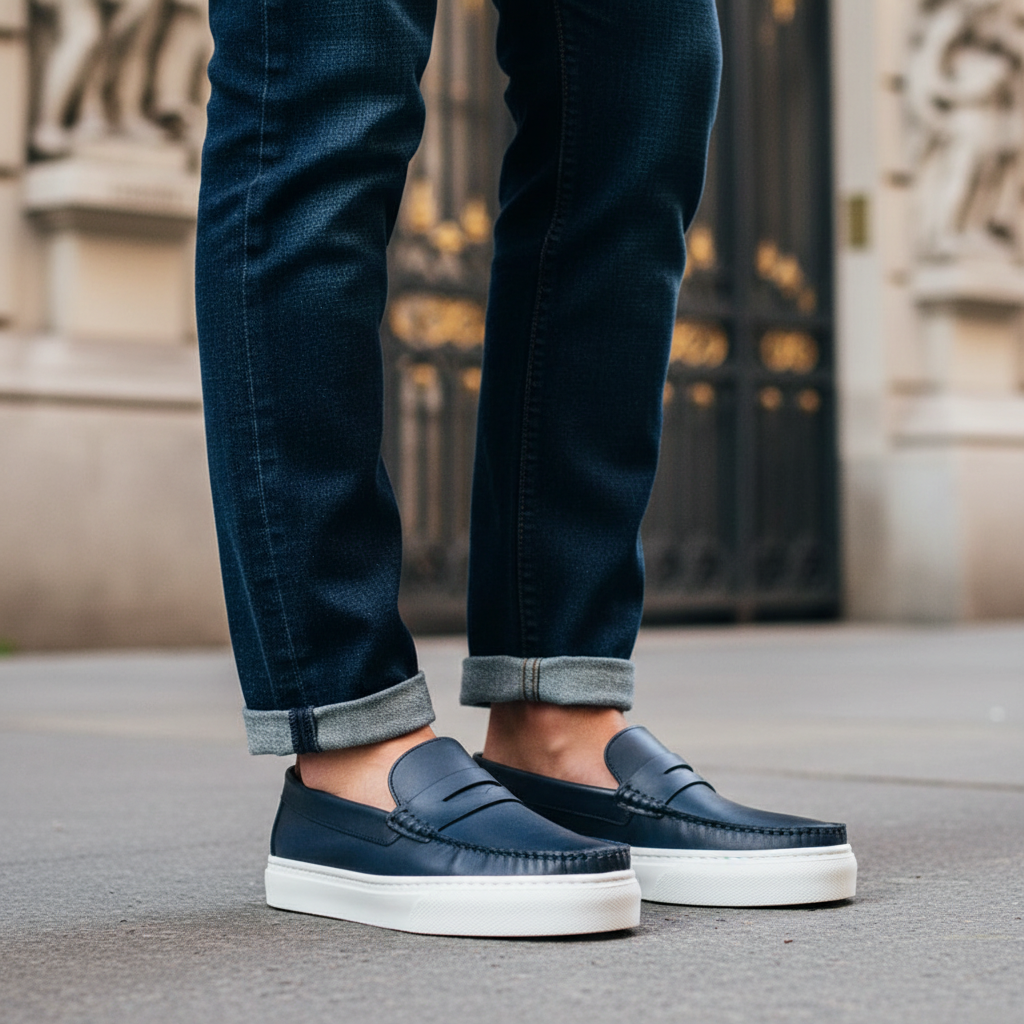 Monaco azul marino pies juntos